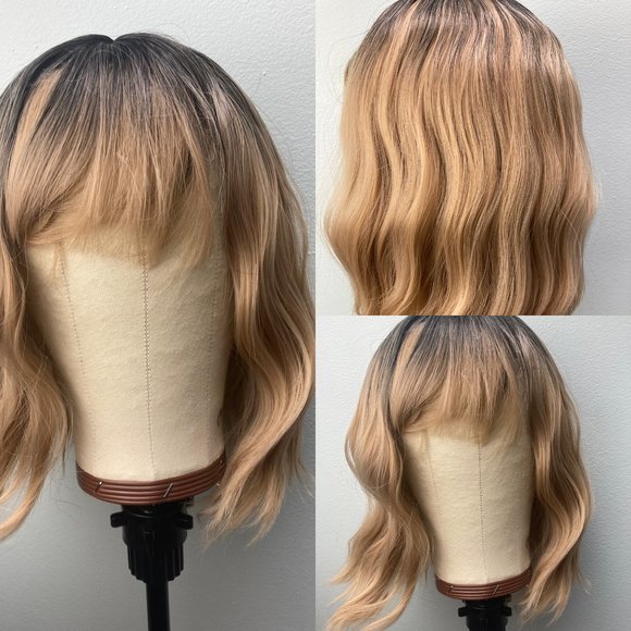 Ombre Dirt Blonde Wig With Bangs
